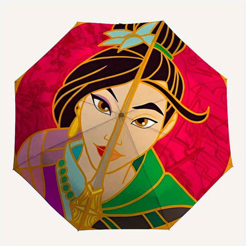 

1pc Mulan Automatic Folding Umbrella - Portable Foldable Design with 8 Ribs, Durable Plastic & Iron Frame, Outdoor Umbrella yy250731020
