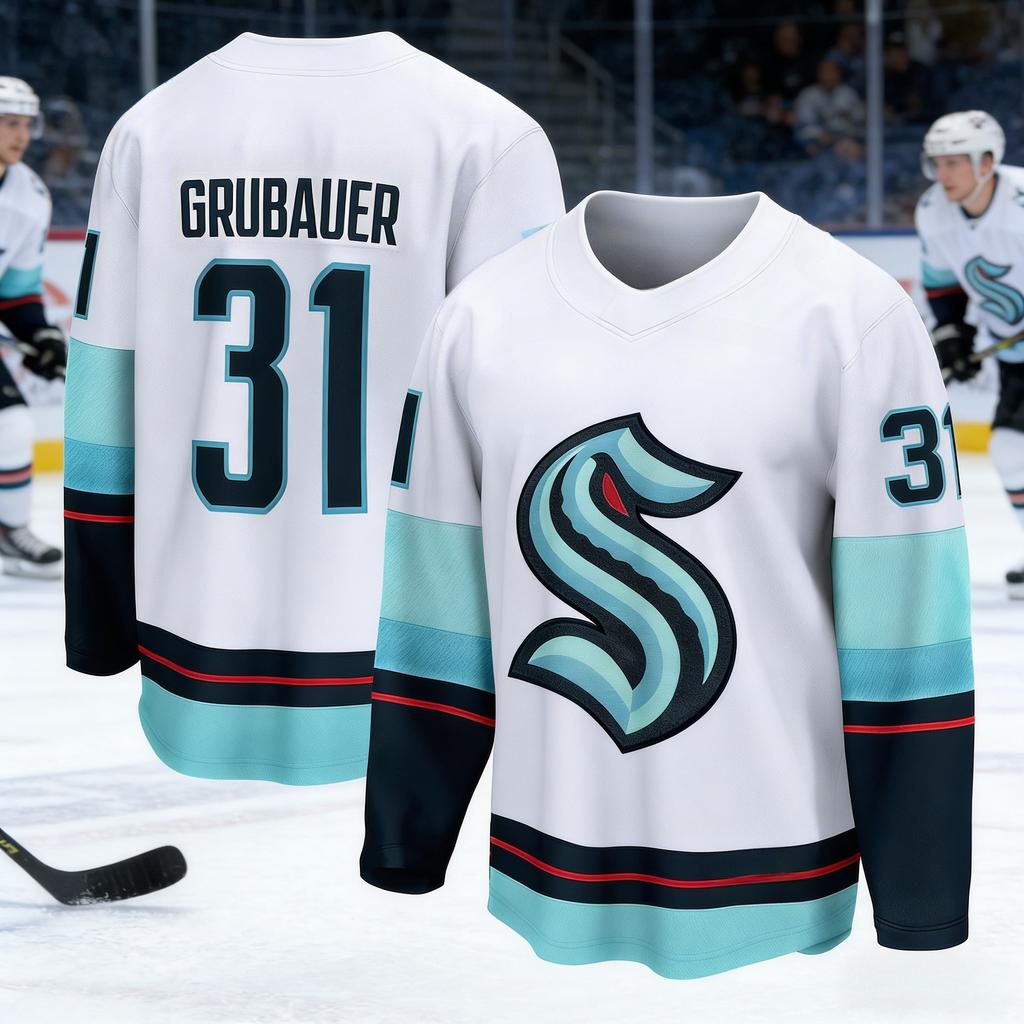 2026 Best-selling Maglia Bianca da Allenamento Hockey su Ghiaccio Mostro Marino da Uomo Traspirante Stampa 3D Manica Lunga Bambini