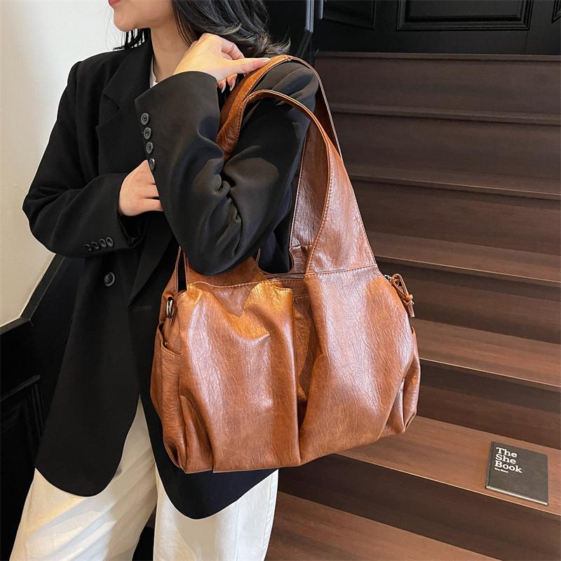 Prosta torebka damska na ramię w jednolitym kolorze, torebka o dużej pojemności, torba tote z miękkiej skóry PU, damska torebka codzienna, nowy styl