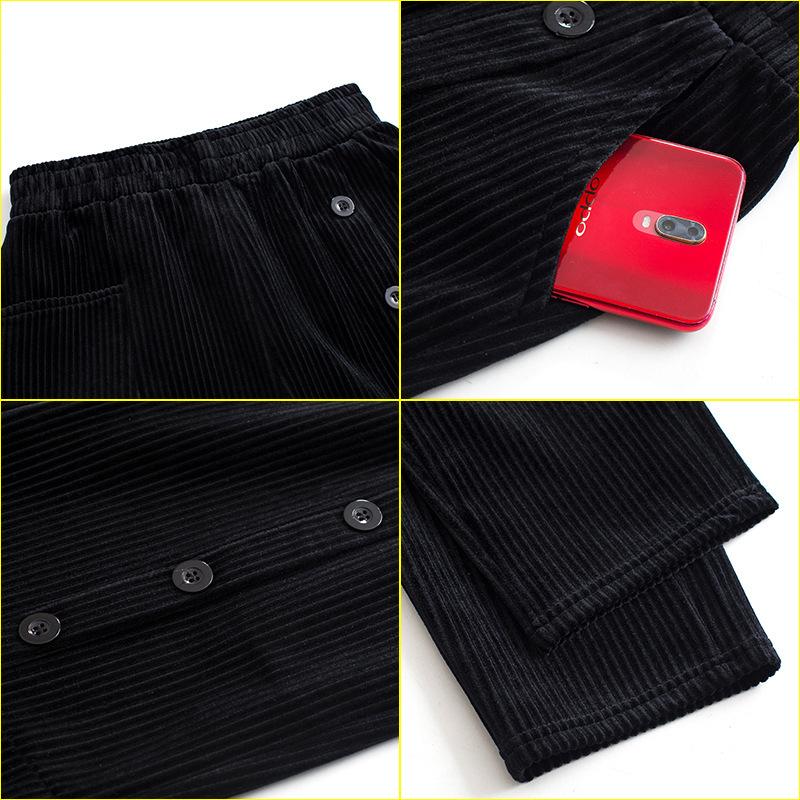 Women's Corduroy Harem Pants High Waist Loose Solid Color Pocket Button Decor Long Trousers All Seasons Casual Mom Pants