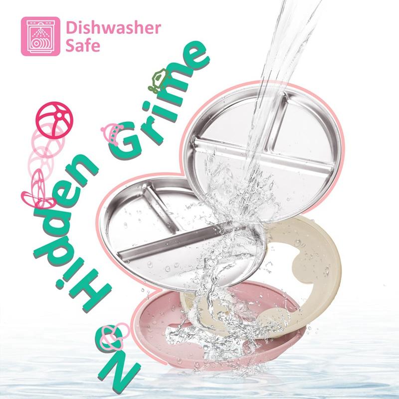 Stainless Steel Divided Plate with Silicone Suction Cup Non Slip Heat Resistant Food Plate