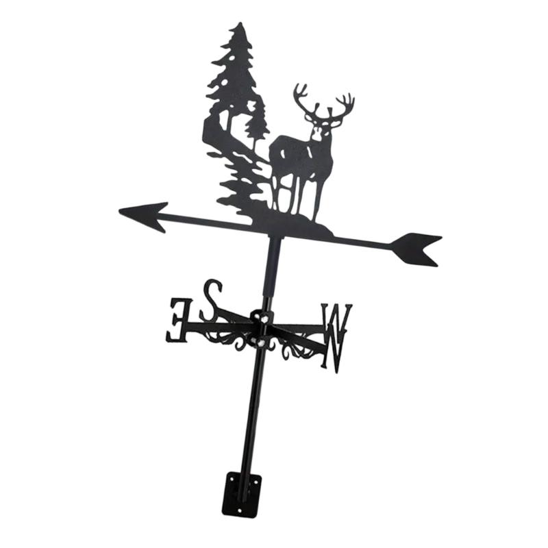 652F Metal Wind Vane Rooster Roof Yard Decoration Weather Vane for Shed Outdoor Direction Light Ground Mount Farmhouse