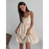 Brown Cotton-Linen Dress For Women Summer Holiday Style Loose-Fitting Suspender Dress A-Line Skirt
