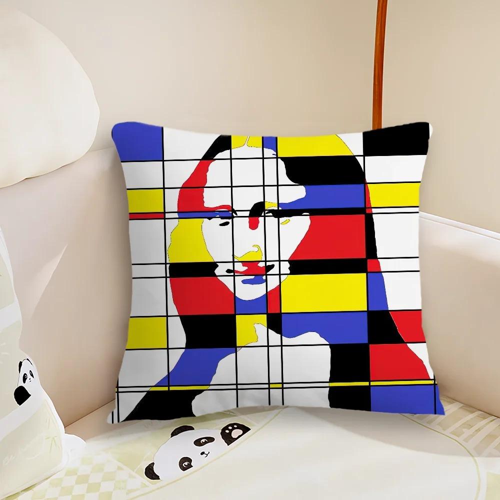 Abstract Geometric Art Cushion Cover Mondrian Color Block Peach Skin Pillowcase Modern Home Sofa Living Room Throw Pillow Decor