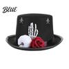 Dark Style Fancy Women Steampunk Felt Hat Top Dress Adults for Men Halloween Cosplay with Skeleton Decorative Festival Headwear