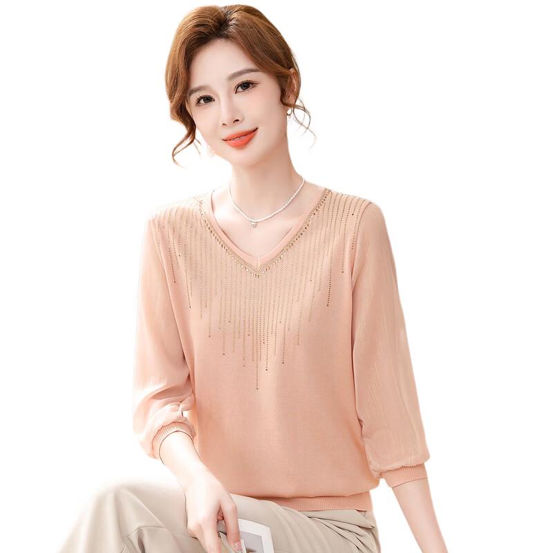 Women's Seven-quarter Sleeve V-Neck Knit Top