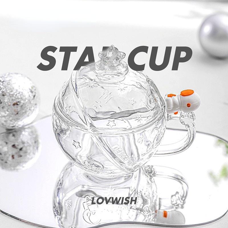 

Изысканная стеклянная кружка в виде космонавта с крышкой и ложкой, прозрачная кружка для напитков, бокалы для напитков, чашки для эспрессо, милые кружки. 320ml