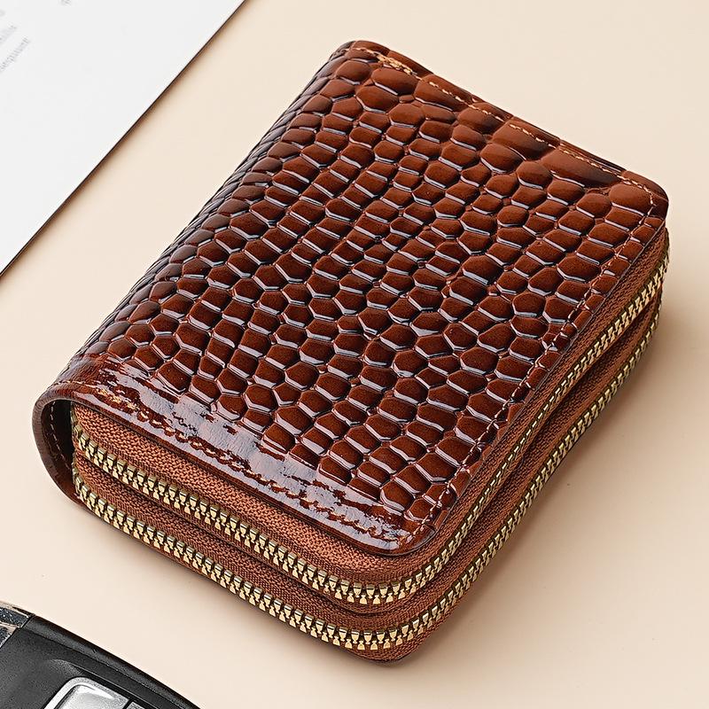 Women's Crocodile Pattern Accordion Zipper Card Holder & Coin Purse - Multi-Card Slots, Large Capacity
