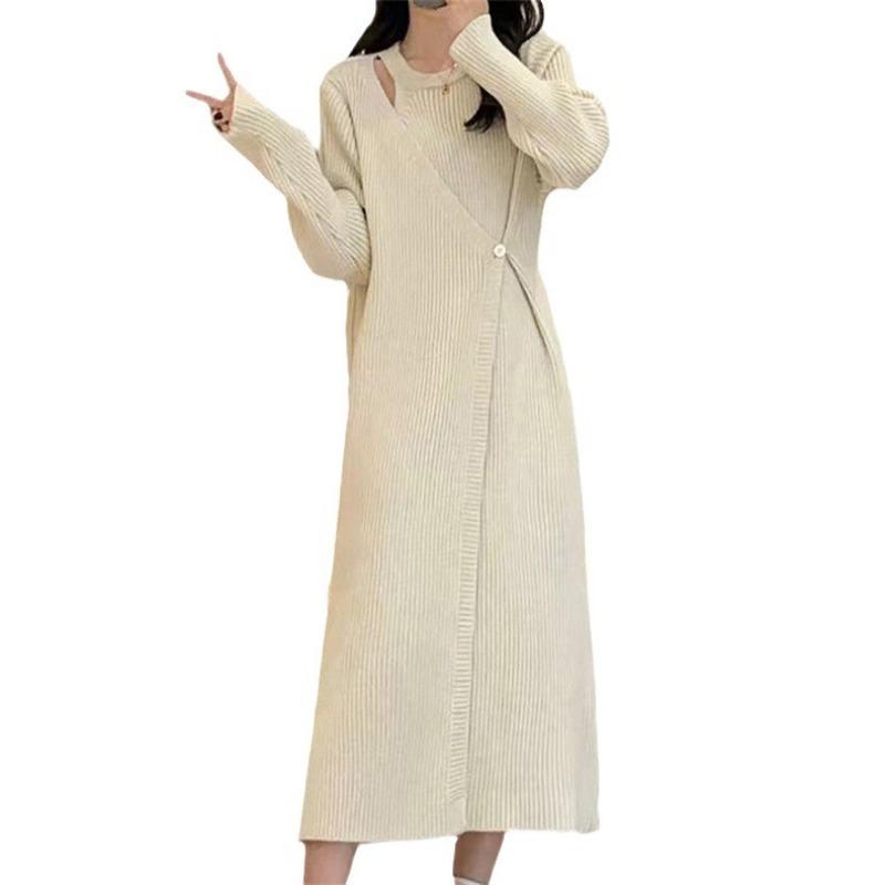 Toamnă și iarnă design nou rochie tricotată pentru femei toamnă și iarnă nou larg și subțire în interior cu căptușeală fustă pulover val