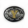 Western Cowboy Ethnic-Style Oval Belt Buckle - English Letters & Tang Grass Pattern Alloy