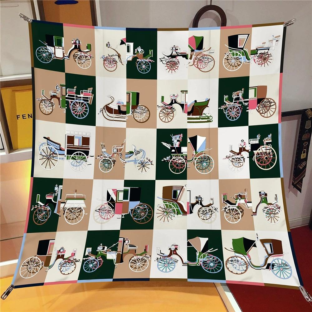 90CM Square Plaid Color-blocking Twill Scarf Hijabs Air Conditioning Shawl Foulard Neckerchief For Ladies