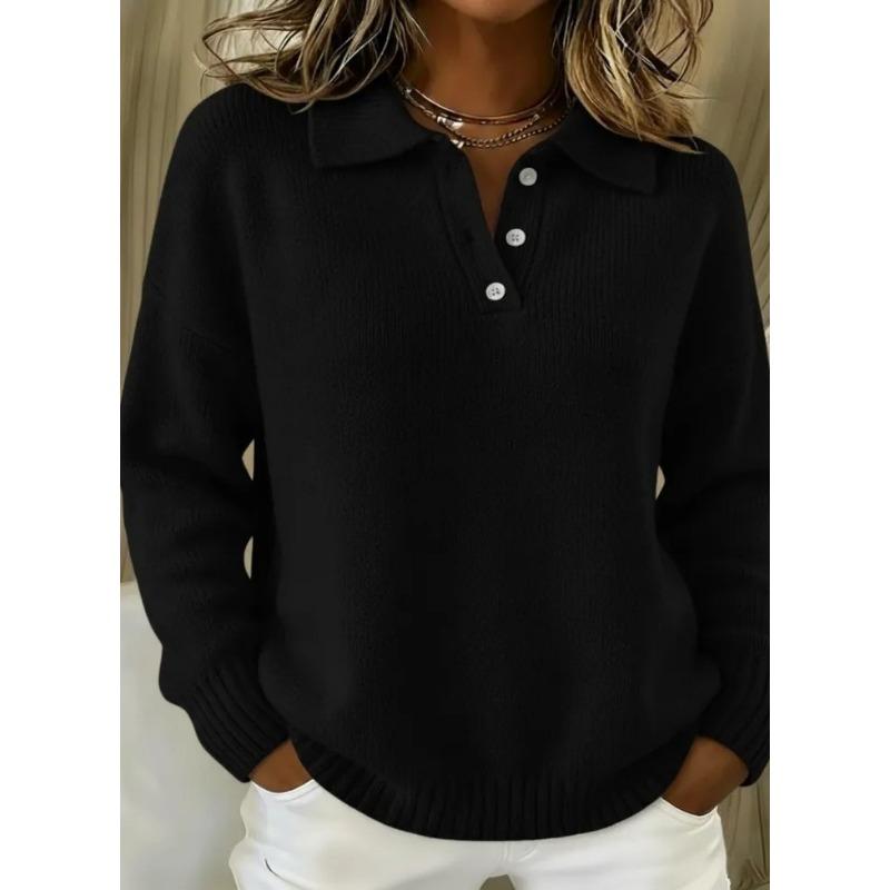 New Autumn and Winter Loose and Lazy Style Soft and Waxy Women's Lapel Long-sleeved Button Sweater
