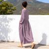 Johnature Women Vintage Dress Spring Chinese Style Solid Color V-Neck Long Sleeve Robes Patchwork Dresses