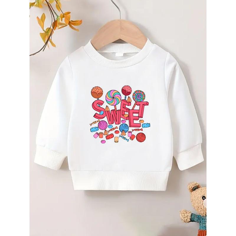 European Sizes Adorable Candy Print Sweatshirt for Kids, Lightweight And Round-Necked, Designed for Ages 0-3, Perfect for Outdoor Wear