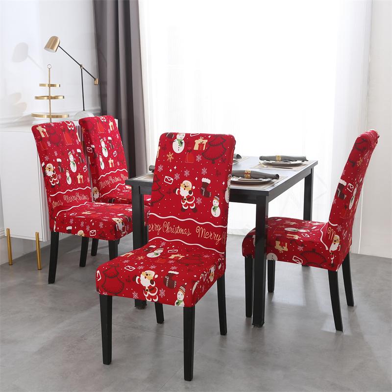1/2/4/6Pcs Christmas Elastic Chair Cover For Dining Room Santa Claus Xmas Kitchen Home Decorative Spandex Slipcovers Seat Covers