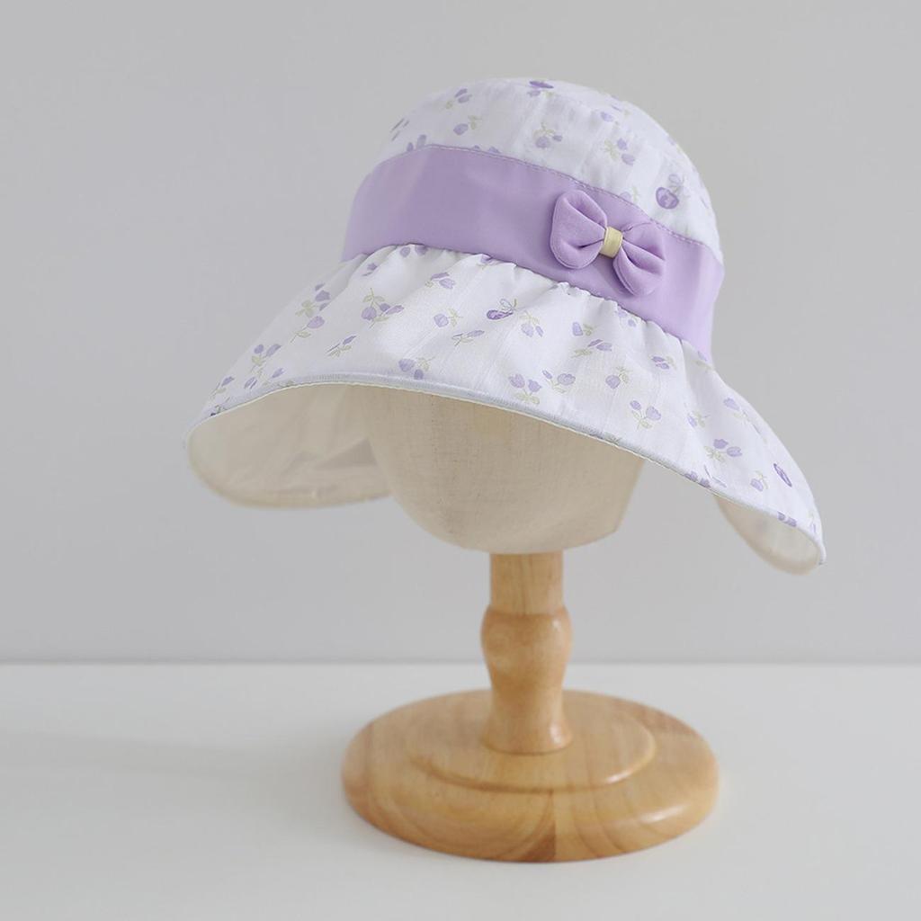 Girls' Floral Bow Wide-Brim Sun Hat - Breathable, Cooling, and Open-Top for Summer Protection