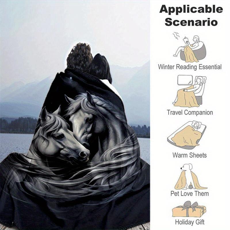 1pc Horse Printing Lightweight Flannel Blanket, Comfortable and Warm Blanket, for Camping Sofa Bed and Couch Office, in All Seasons