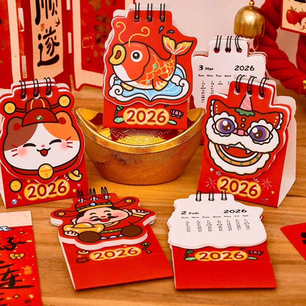 Red Mini Calendar Cartoon Schedule Planner Creative 2026 Coil Calendar  Office School Home