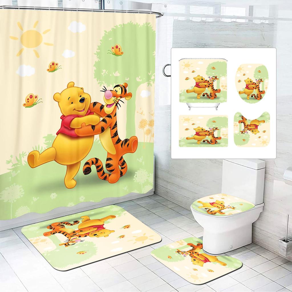 Winnie The Pooh Anime Shower Curtain Cute Bath Waterproof Curtains For Living Room Luxury Set Screen Bathroom Accessories Sets