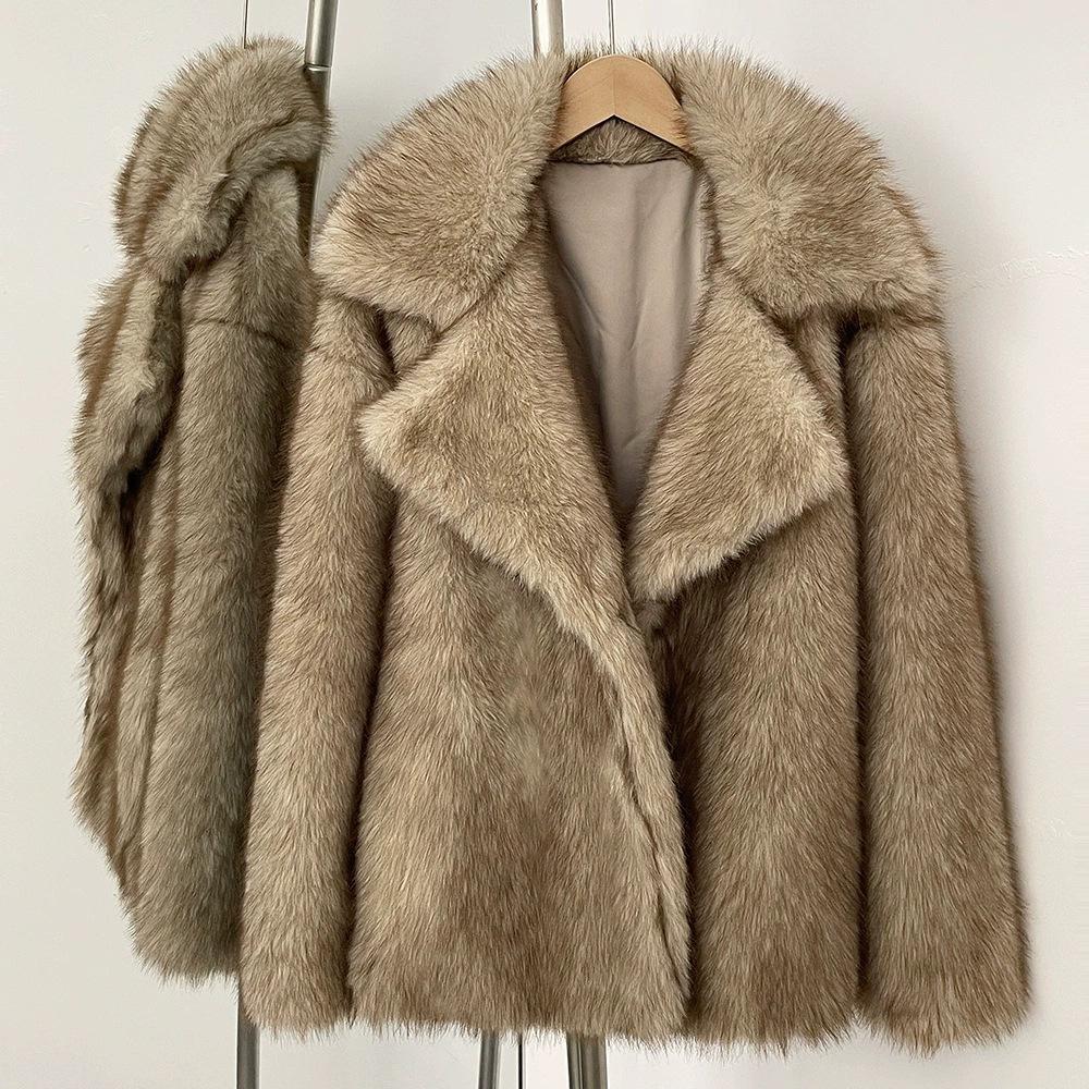 

Winter New Mid Length Fashionable Suit Collar Imitation Fox Fur Grass Jacket XXL