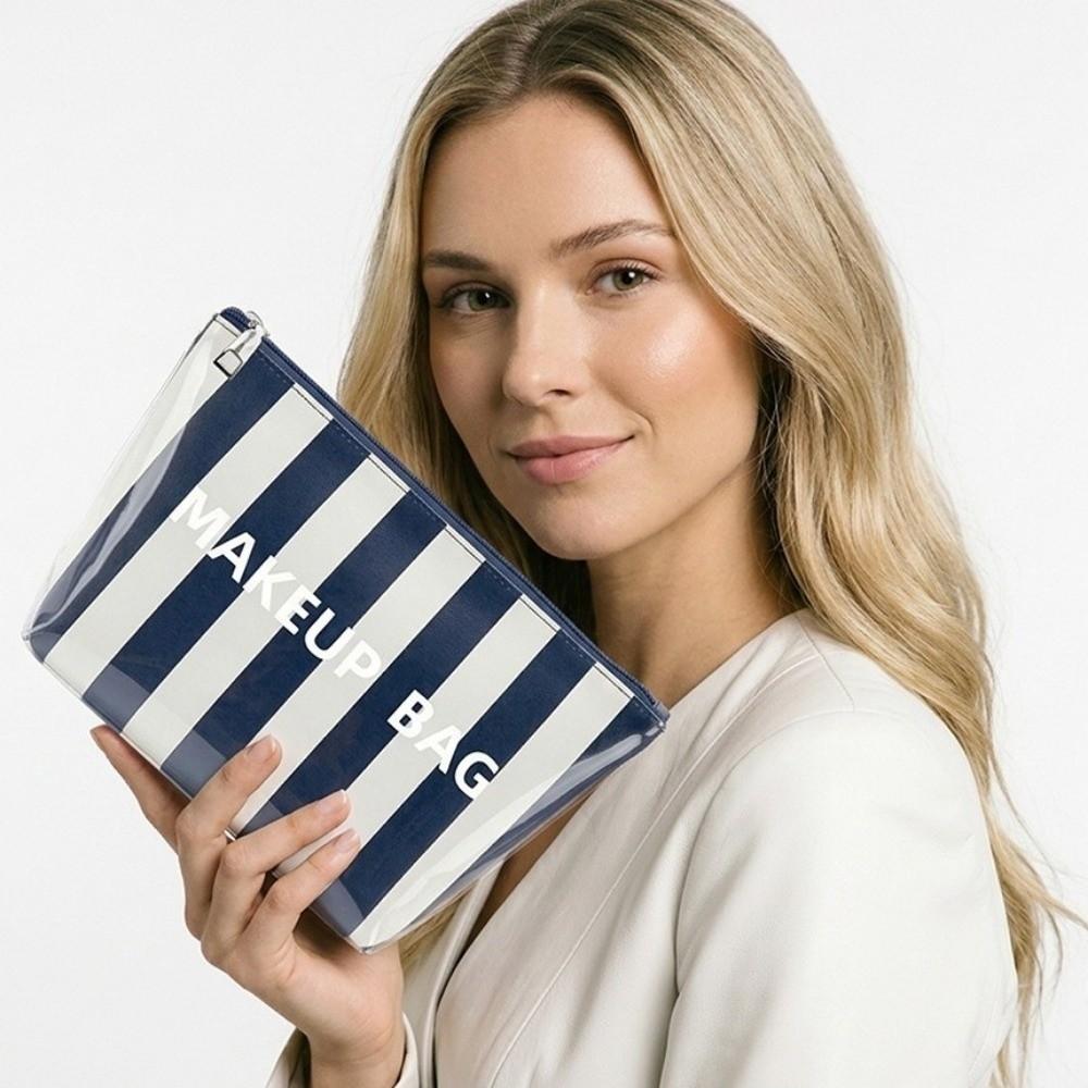 Waterproof Striped Makeup Bag Lightweight Polka Dot Makeup Case PVC Cosmetic Bag Travel