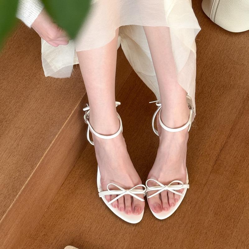 

Модная женская обувь 2025 Бренд Босоножки женские с открытым носком Летние с бантом Офисные и для карьеры Новый бестселлер Элегантные босоножки на каблуке 40