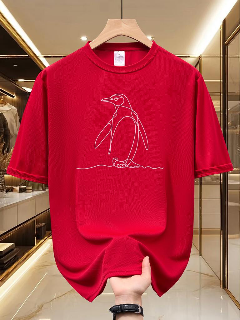 Unisex Minimalist One Line Penguin Print T Shirt Summer Quick Dry Breathable Short Sleeve Tee Ocean Animal Streetwear Tops
