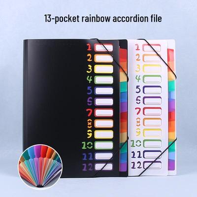 Akkordeon-Tasche mit mehrlagigen Regenbogen-Seiten - Dokumenten-Sortiermappe mit PP-Bindung und Kordel