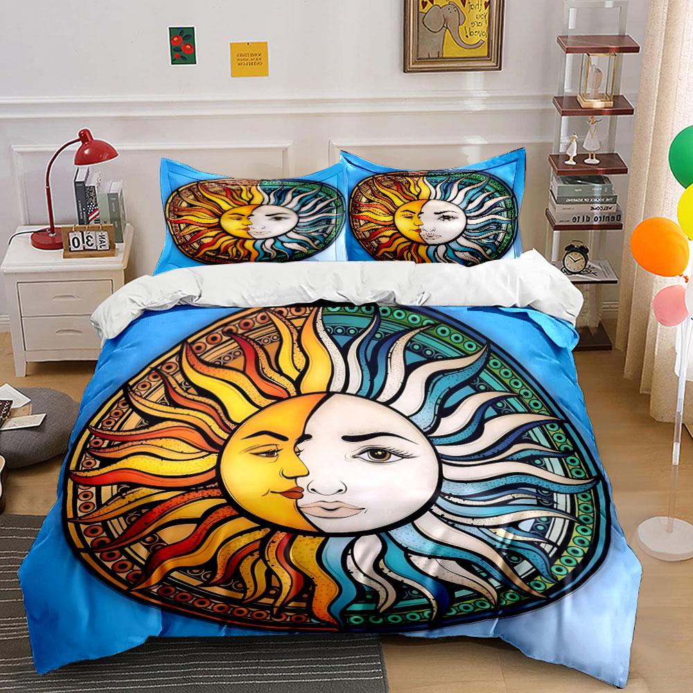 Sun and Moon Themed Decor Set kid's and adults' bedroom decor, Exquisite three-piece bedding set gift