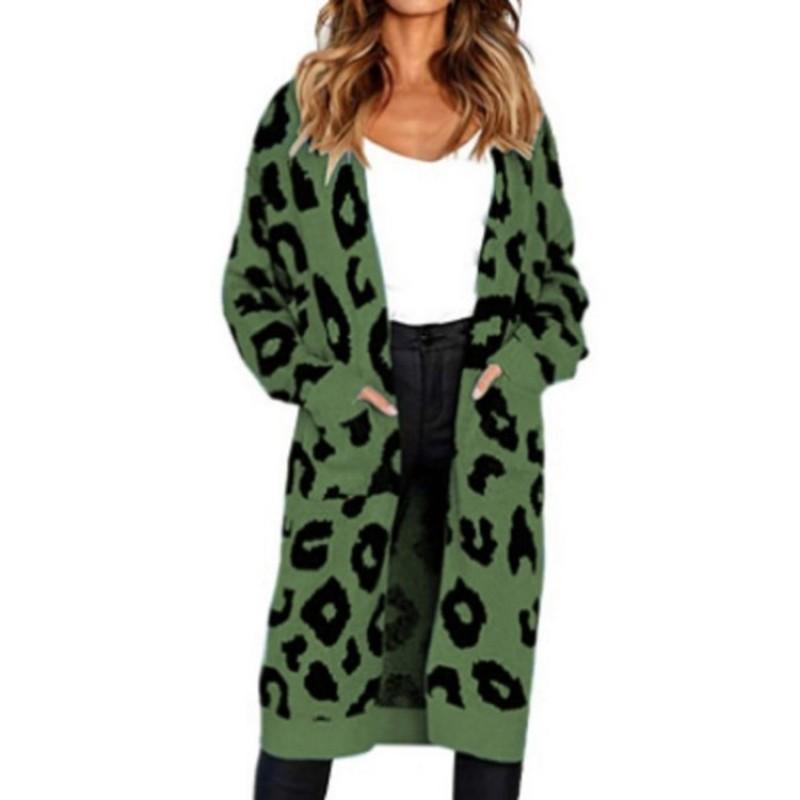Womens Oversized Leopard Print Knit Cardigan Long Sleeve V-Neck Loose Fit Sweater Winter