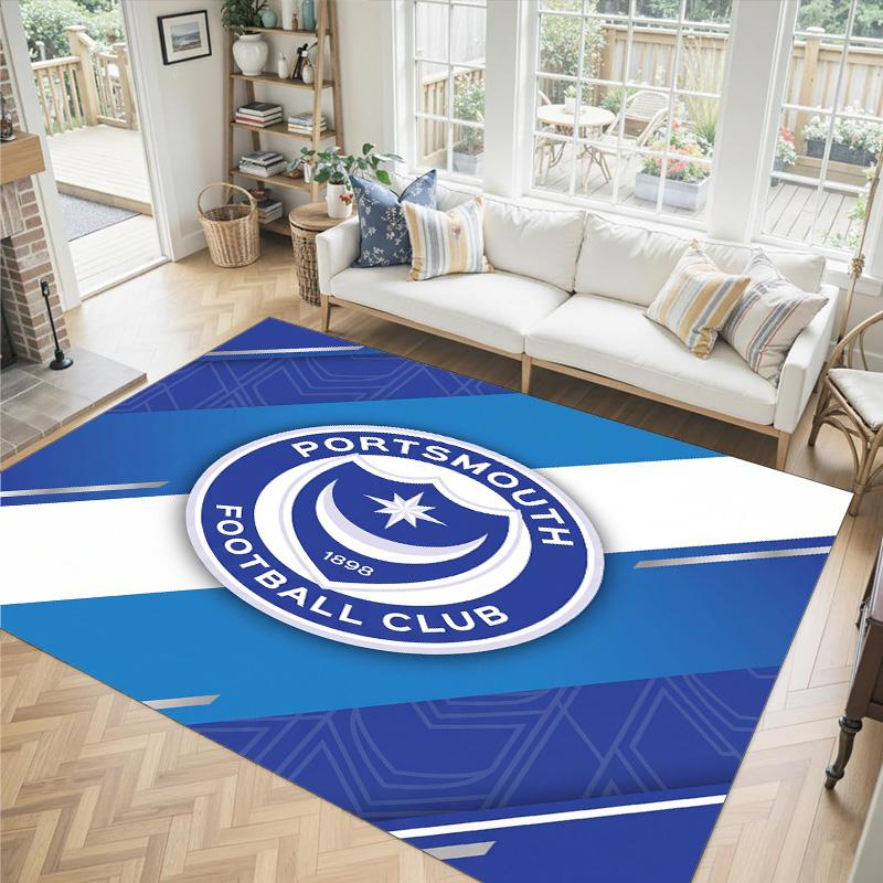 Portsmouth FC Design Crystal Velvet Carpet Cozy Non?Slip Printed Rug For Bedroom Living Room Entrance