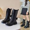 British Style Girls High Boots 2024 New Versatile Autumn and Winter Kids Soft Sole Sweet Simple Non-slip Back Bow Princess Boots