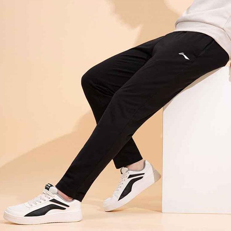 Li Ning Plain Logo Elastic Waist Straight Leg Sports Pants Men Bottoms Black AKLRB63-1