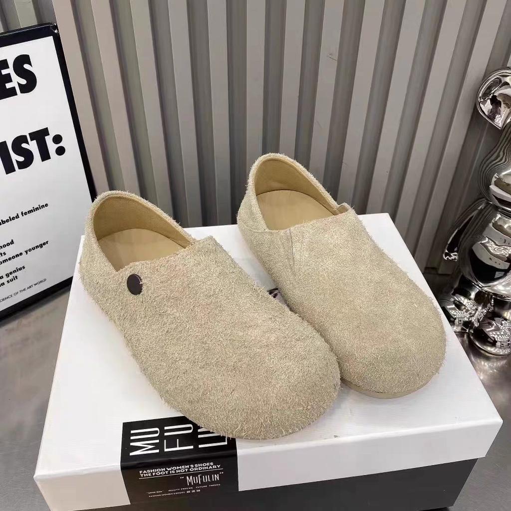 Retro Birkenstocks Fashionable Shoes Women's Spring and Autumn 2025 New Matte Big Head Flat Two Wear Casual Lazy Shoes