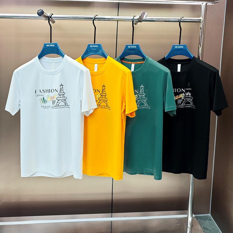 Luxury Men's Mercerized Cotton Round Neck T-shirt with 3D Hot Drilling Design