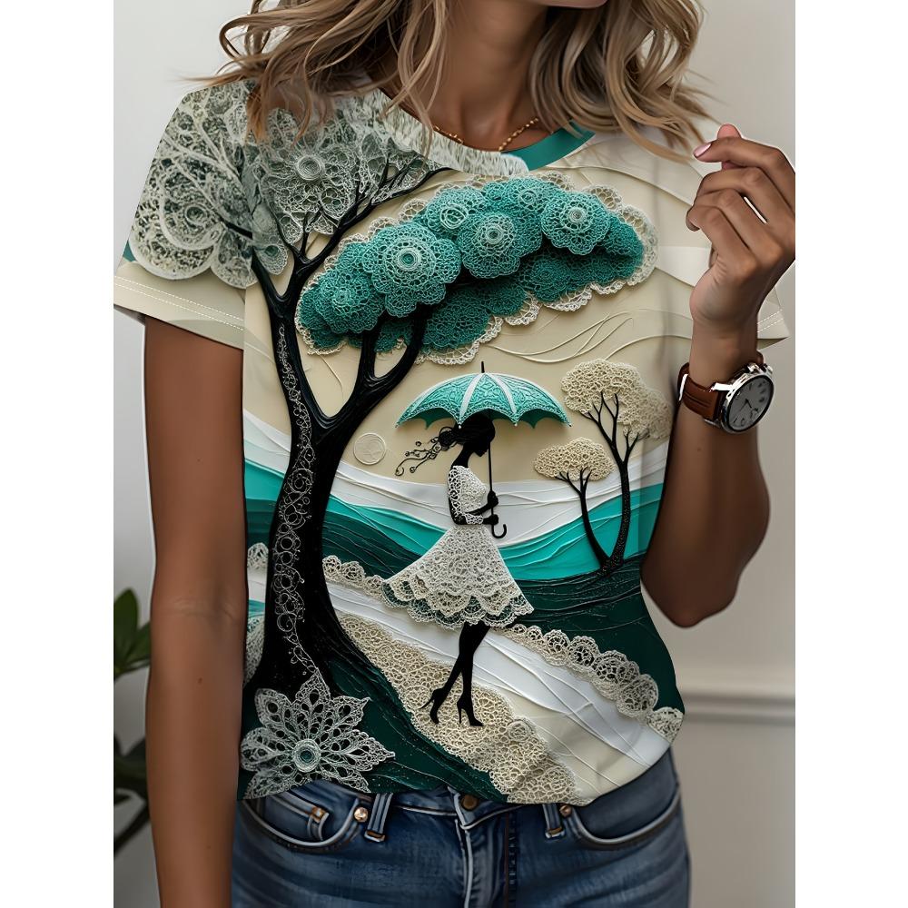 Cat Moon Graphic Tee Print T-Shirt Women's Crewneck Casual Short Sleeve T-Shirt Summer Harajuku Streetwear Tops Fashion Tees