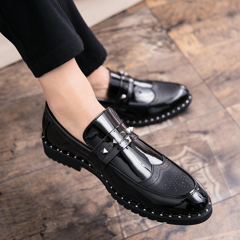 Men Black Loafers Leather Shoes Formal Business Shoes Wedding Dress Prom Punk Shoes Over Sized
