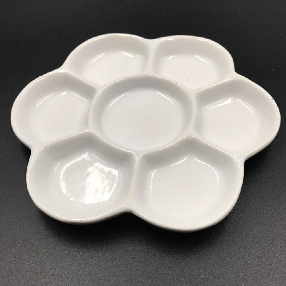 White Porcelain Palette Ceramic Plum Blossom Paint Plate Traditional Mixing Colour Tray for Artist