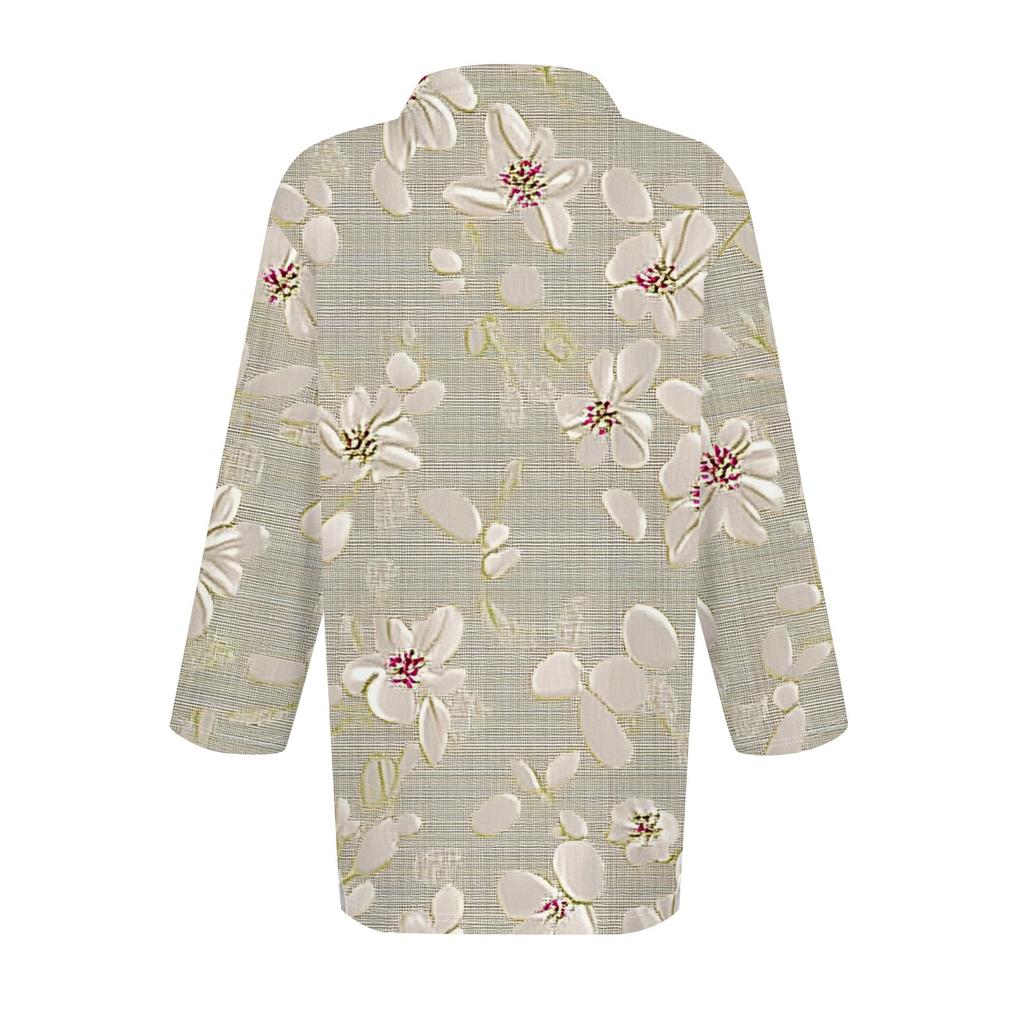 Women's Fashion Casual Button 3/4 Sleeve Vintage Floral Print Lapel Top