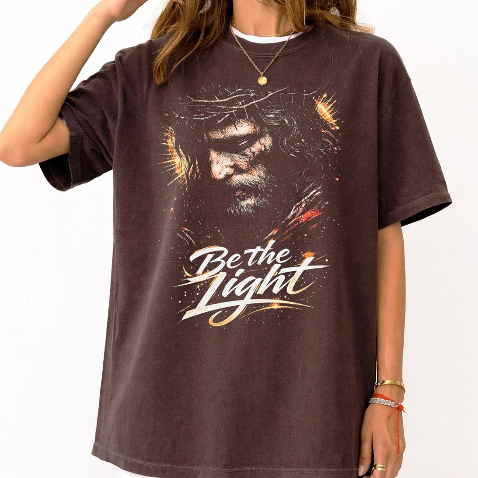 Be the Light Jesus Shirt, Christian Graphic Tee, Faith Based T-Shirt, Religious Vintage Style Shirt, Inspirational Bible Quote Tee M