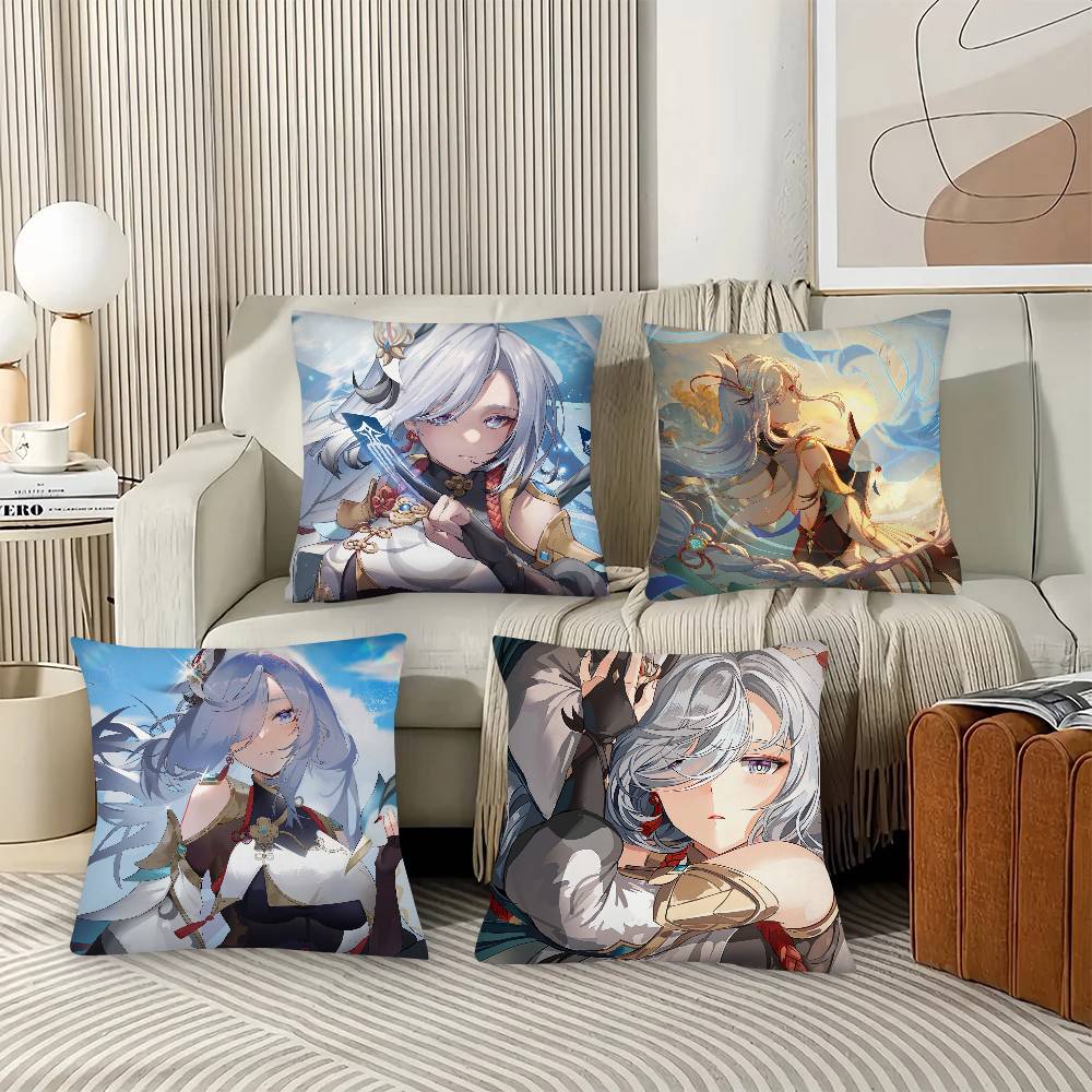 Game Anime Genshin Impact Shenhe Pillow Case Fashion Square Pillowcase Bedroom Sofa Room Ins Decoration Leisure