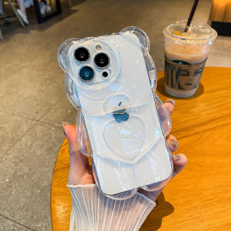 Cartoon 3D Bär Form Klar Telefon Fall Für iPhone 14 13 12 11Pro Max XS Max XR X Candy Farbe silikon Stoßfest Weiche Rückseitige Abdeckung