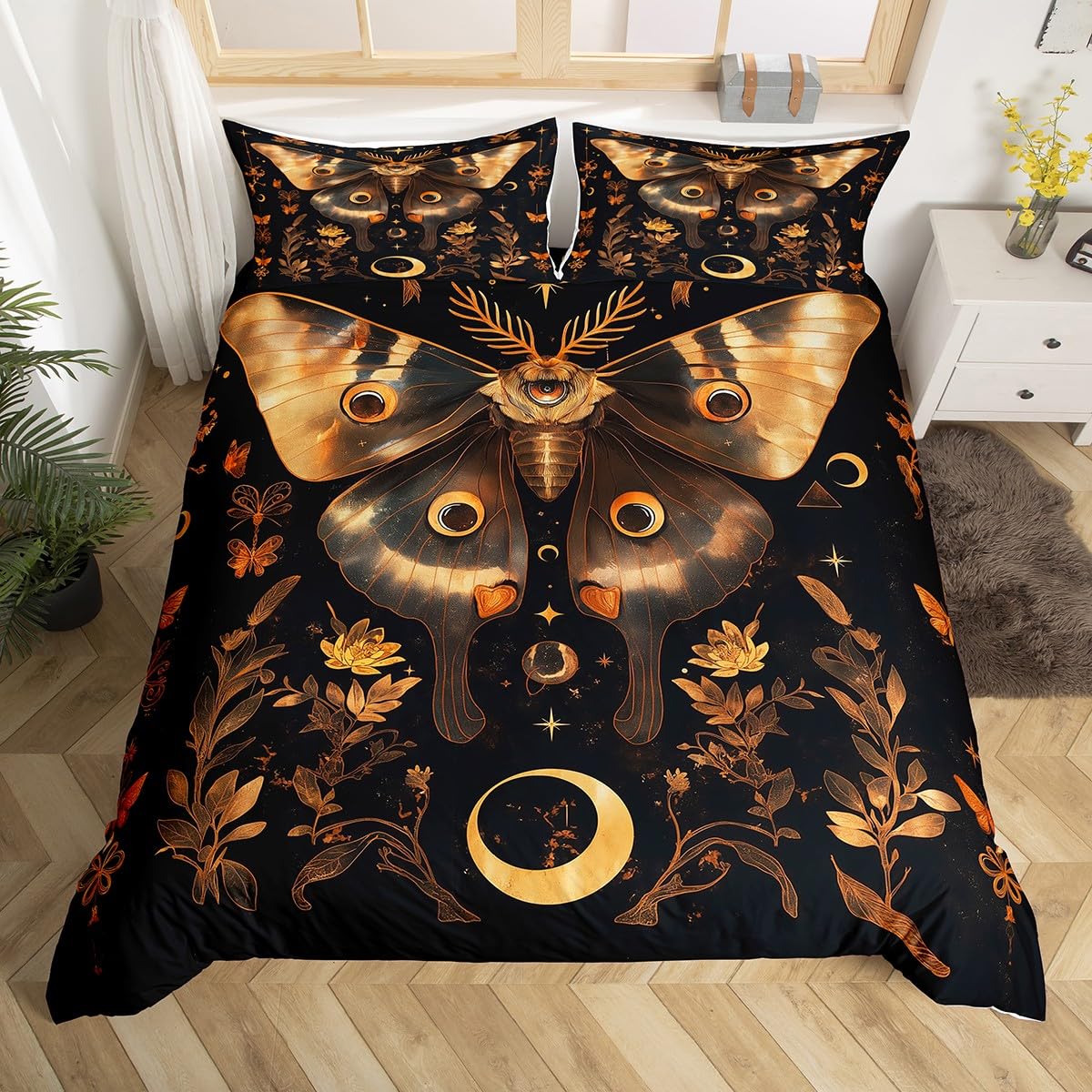 

Comforter Gothic Moth Queen Twin Sizedreamy Butterfly Animal Rustic Leaves Bedding Setexotic Starry Moon Sky Comforter (quilt)-EU Single(135*200cm)3pcs