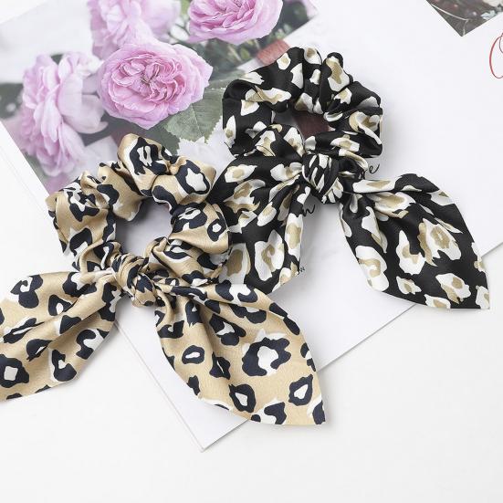 Kaninøre Hårring Leopardtrykk Glatt sateng hårslips Høy elastisk hodebunnsbeskyttelse Hår Scrunchie Hårtilbehør
