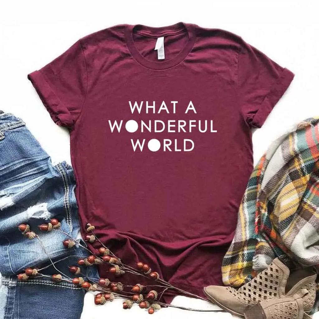 What A Wonderful World Print Women T Shirt Short Sleeve O Neck Loose Women Tshirt Ladies Tee Shirt Tops Clothes Camisetas Mujer