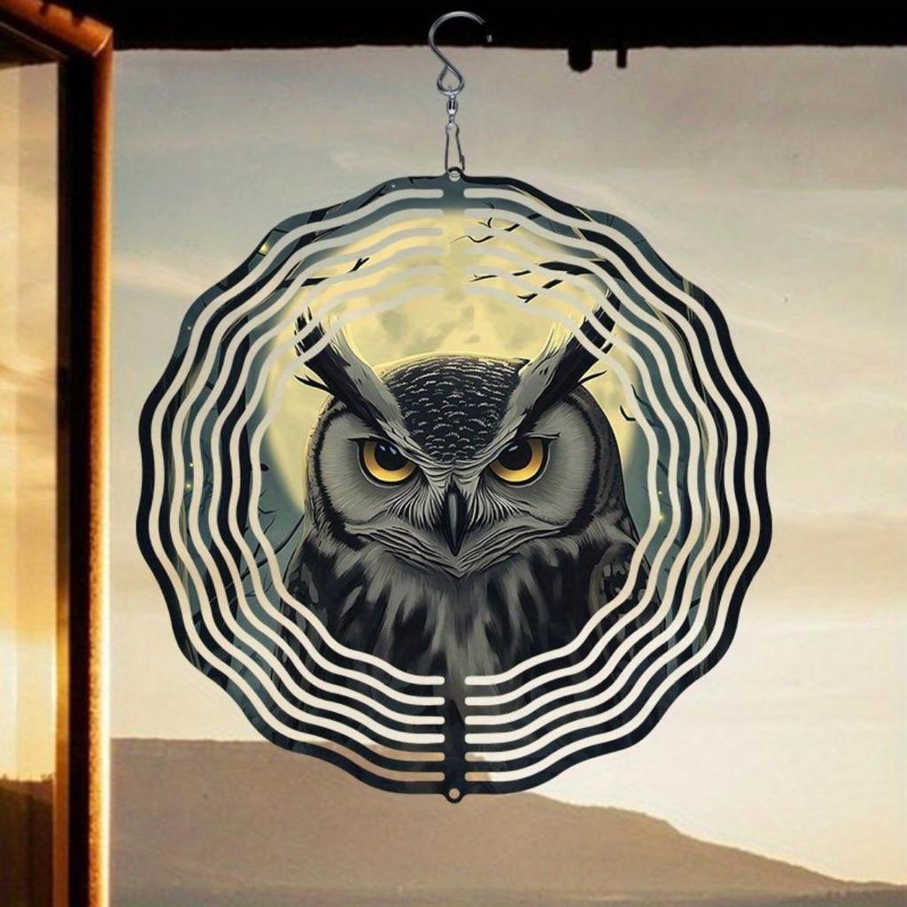 Metal Owl Wind Chime with 360 Degree Rotation Reflective Outdoor Garden Decor No Battery Needed Perfect Gift for Nature Lovers