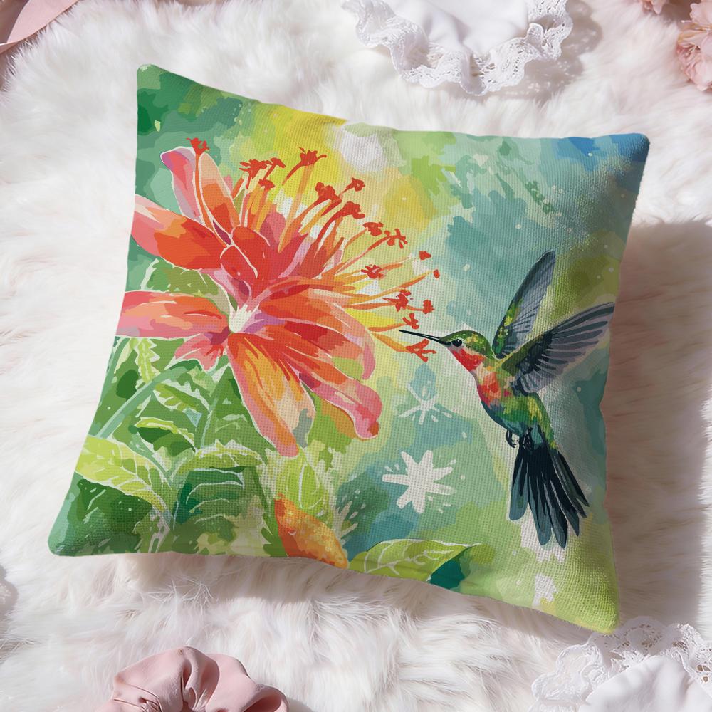 Hummingbird Spring Flowers Cushion Cover Premium Comfort Reversible Pillow Cove -Two In One Design for Any Room & Car Interior