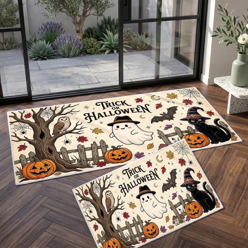 1/2pcs Halloween Kitchen Floor Mat Non Slip Dirt Resistant Hallway Doormat Entrance Home Decor
