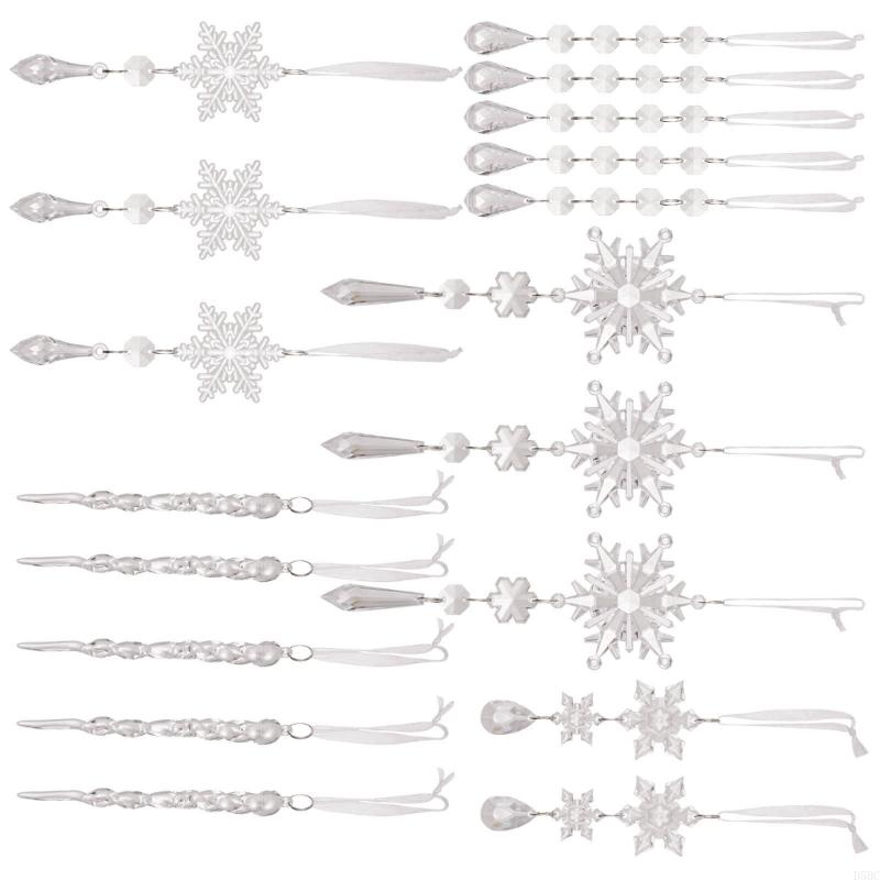 Pack Of 18 Crystal Acrylic Christmas Tree Hanging Snowflake For Holiday