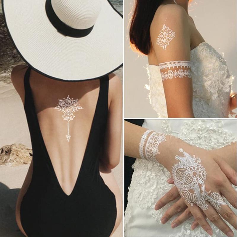Beauty Sticker White Lace Tattoo Sticker Indian Temporary Tattoo Waterproof Tattoo Sticker